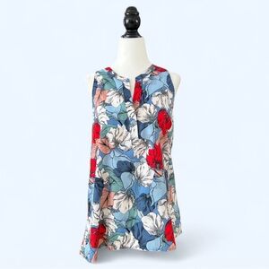 Dalia Women’s Colourful Red Blue Floral Sleeveless Blouse Art to Wear Small